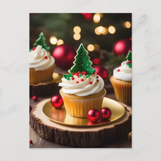 Weihnachtsbaum Cupcake Urlaub Postkarte (Vorderseite)