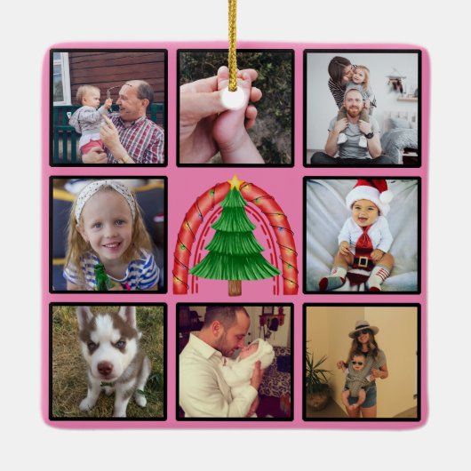 Weihnachtsbaum Custom Foto Collage Keramikornament (Rückseite)