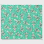 Weihnachtsbaum Damask auf Minzgrün Umschlagpapier Geschenkpapier (Flach)