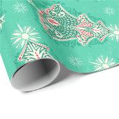 Weihnachtsbaum Damask auf Minzgrün Umschlagpapier Geschenkpapier (Rolleneckpunkt)