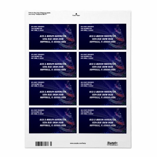 Weihnachtsbaum Dark Blue Shipping Labels (Vorne)