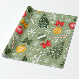Weihnachtsbaum & Dekorationen Salbei Grün Muster Geschenkpapier