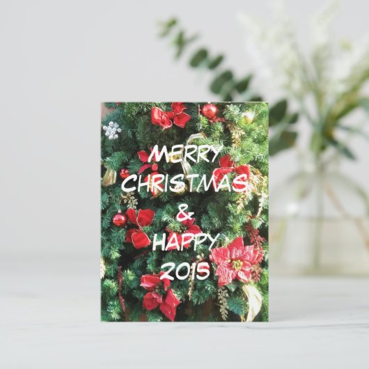 Weihnachtsbaum dekoriert feiertagspostkarte (Stehend Vorderseite)