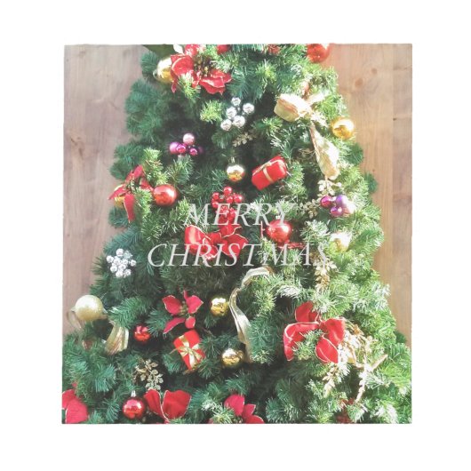 Weihnachtsbaum dekoriert notizblock (Vorderseite)