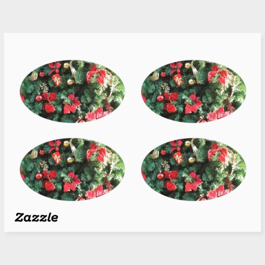 Weihnachtsbaum dekoriert ovaler aufkleber (Blatt)