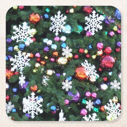 Weihnachtsbaum dekoriert rechteckiger pappuntersetzer (Vorderseite)