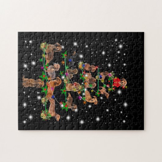 Weihnachtsbaum der Dackel mit leuchtendem Licht Puzzle (Horizontal)