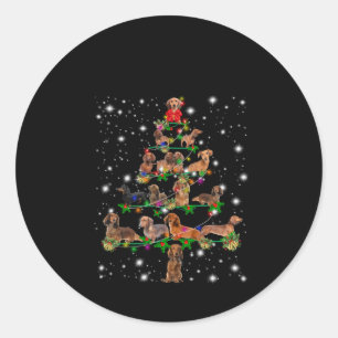 Weihnachtsbaum der Dackel mit leuchtendem Licht Runder Aufkleber
