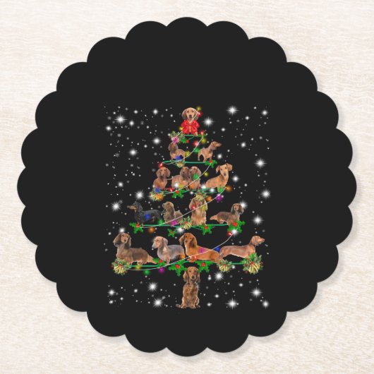 Weihnachtsbaum der Dackel mit leuchtendem Licht Untersetzer (Vorderseite)