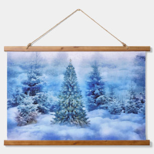Weihnachtsbaum der Fantasie im Schnee und in Wolke Wandteppich Mit Holzrahmen