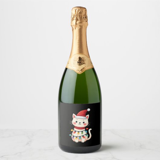 Weihnachtsbaum der Katze (4) Schaumweinetikett (Vorderseite)