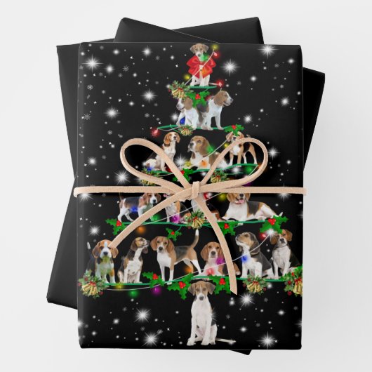 Weihnachtsbaum des Beagle mit Lichteinfall Geschenkpapier Set (Beispiel)