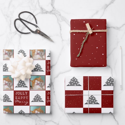 Weihnachtsbaum des Roten Fotos Geschenkpapier Set (Vorderseite)
