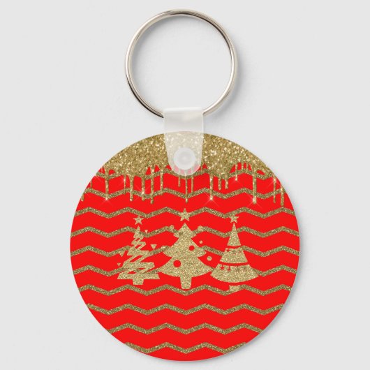 Weihnachtsbaum des Roten Glitzer Schlüsselanhänger (Vorderseite)