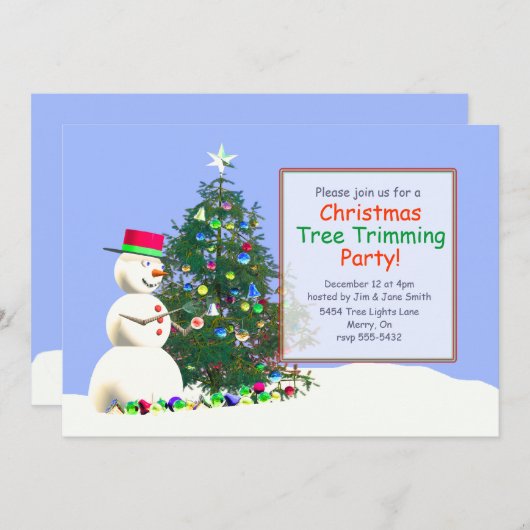 Weihnachtsbaum des Schneemanns Einladung (Vorne/Hinten)