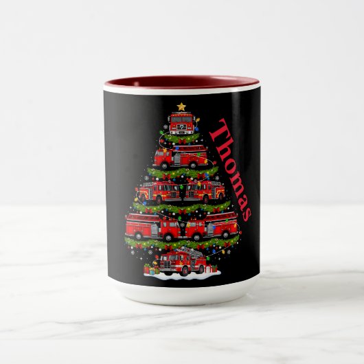 Weihnachtsbaum-Design aus Feuerwehrautos Tasse (Zentrum)