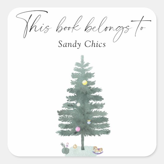 Weihnachtsbaum - dieses Buch gehört Quadratischer Aufkleber (Vorderseite)