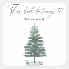 Weihnachtsbaum - dieses Buch gehört Quadratischer Aufkleber