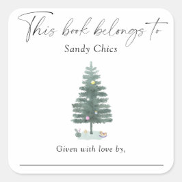 Weihnachtsbaum - dieses Buch gehört Quadratischer Aufkleber