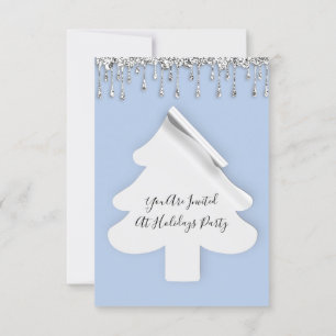 Weihnachtsbaum Dinner Holidays Blue Silver Tropfen Einladung