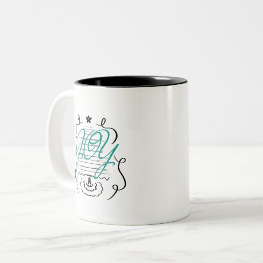 Weihnachtsbaum Doodles Whimsical Joy Script Zweifarbige Tasse (Vorderseite Links)