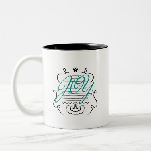 Weihnachtsbaum Doodles Whimsical Joy Script Zweifarbige Tasse (Links)