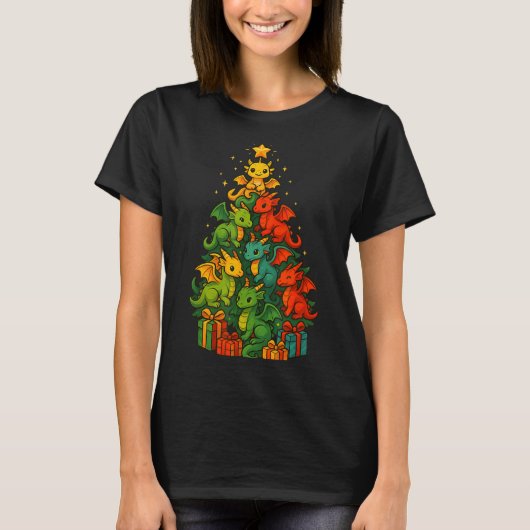 Weihnachtsbaum Drache Lustiger Drache Weihnachten  T-Shirt (Vorderseite)