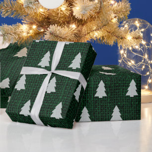 Weihnachtsbaum - dunkelgrüne Jute-Textur Geschenkpapier