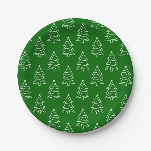 Weihnachtsbaum Dunkle Grüne Hintergrundpapier Plat Pappteller (Vorderseite)