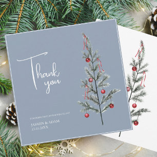 Weihnachtsbaum Dusty Blue Winter Wedding Dankeskarte