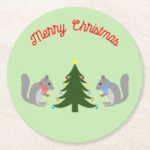 Weihnachtsbaum Eichhörnchen nach Maß dekorieren Runder Pappuntersetzer