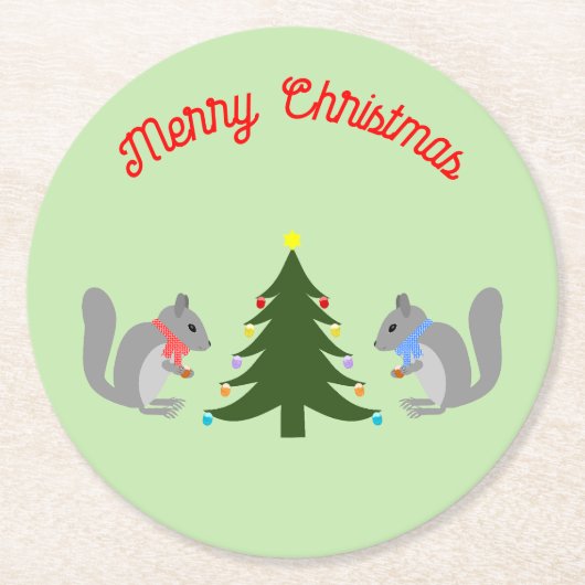 Weihnachtsbaum Eichhörnchen nach Maß dekorieren Runder Pappuntersetzer (Vorderseite)