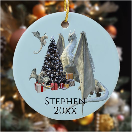 Weihnachtsbaum Eisdrache mit Babys Keramik Ornament