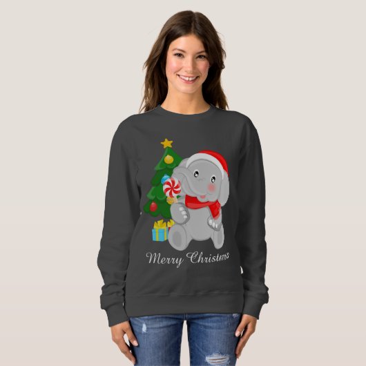 Weihnachtsbaum-Elefant hinzufügen Sweatshirt (Vorne ganz)