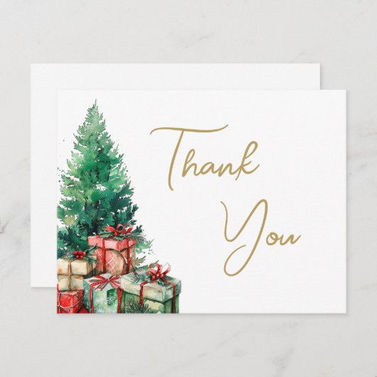 Weihnachtsbaum Elegante Gold-Script-Business Dankeskarte (Vorne/Hinten)