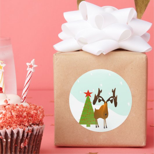 Weihnachtsbaum Elk Holiday Pine Tree Runder Aufkleber (Party)
