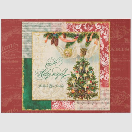 Weihnachtsbaum Engel Oh Heiliger Nacht Familiennam Seidenpapier (Vorderseite)