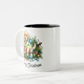 Weihnachtsbaum Eroberer Santa Dog Zweifarbige Tasse (Vorderseite Links)