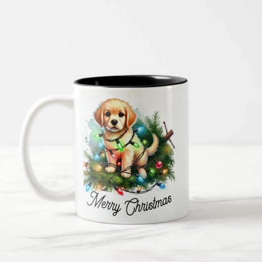 Weihnachtsbaum Eroberer Santa Dog Zweifarbige Tasse (Links)