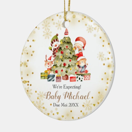 Weihnachtsbaum erwarten wir Eltern Keramik Ornament (Links)