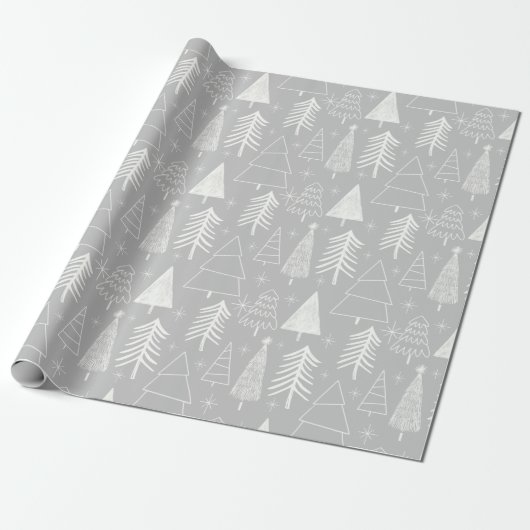 Weihnachtsbaum - Evergreen Tree - Pine Tree Gray Geschenkpapier (Ungerollt)