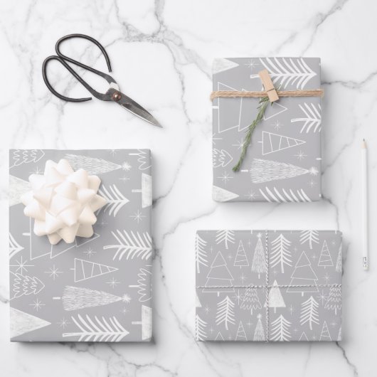 Weihnachtsbaum - Evergreen Tree - Pine Tree Gray Geschenkpapier Set (Vorderseite)