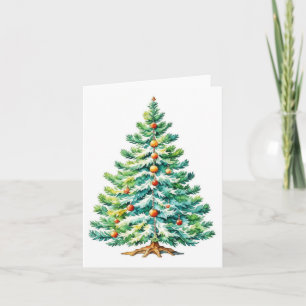Weihnachtsbaum F - Wasserfarben & Pen Karte