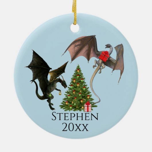 Weihnachtsbaum Fantasy Dragon Keramik Ornament (Hinten)