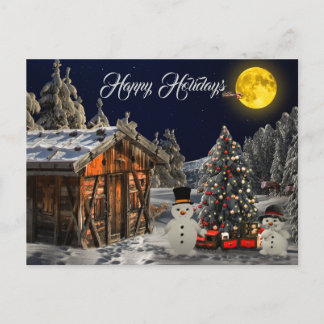 Weihnachtsbaum farbenfrohe Zuhause White Snowman Postkarte