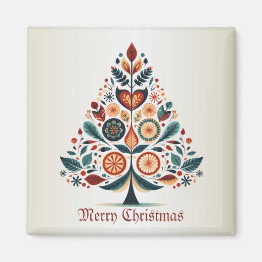 Weihnachtsbaum Farbige Skandinavien Volkskunst Magnet (Vorne)
