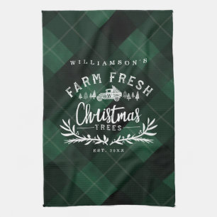 Weihnachtsbaum-Farm Vintage-Lieferwagen Grün Karie Geschirrtuch