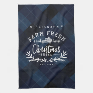 Weihnachtsbaum-Farm Vintage-LKW Navyblau Kariert Geschirrtuch