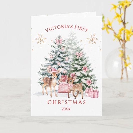 Weihnachtsbaum Fawn Baby's First Christmas Karte (Gelbe Blume)