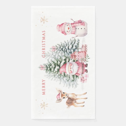 Weihnachtsbaum Fawn Santa Snowman Serviette (Vorderseite)
